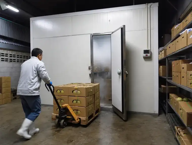 Cold room holding fresh longan before shipment