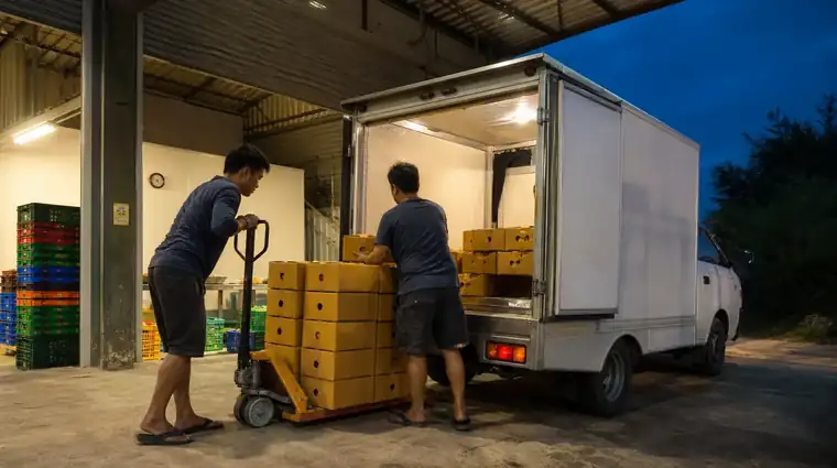 Loading a refrigerated container for export